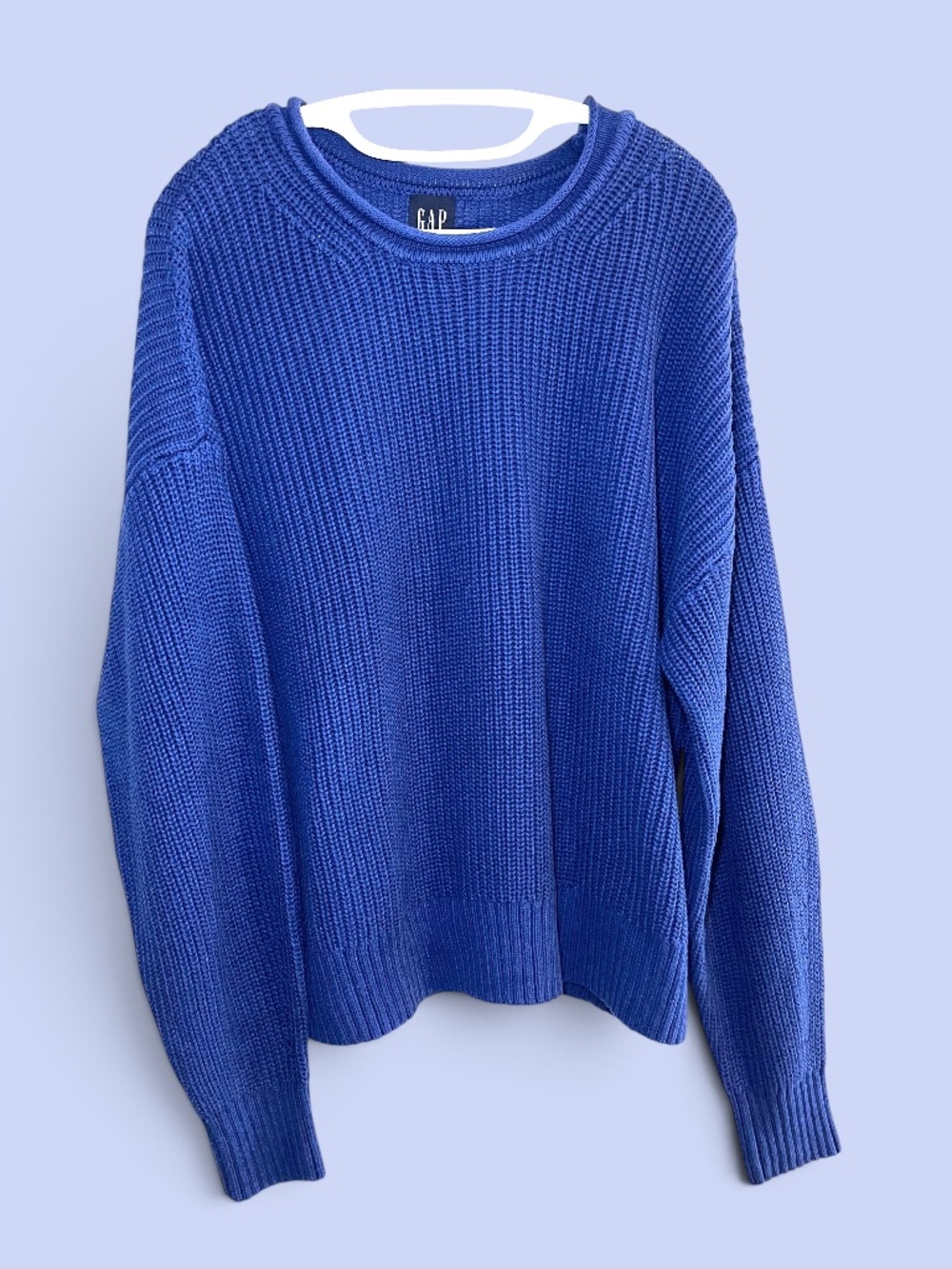 Gap Royal Blue All Cotton Shaker Knit Crew Neck Sweater Size L NWT
